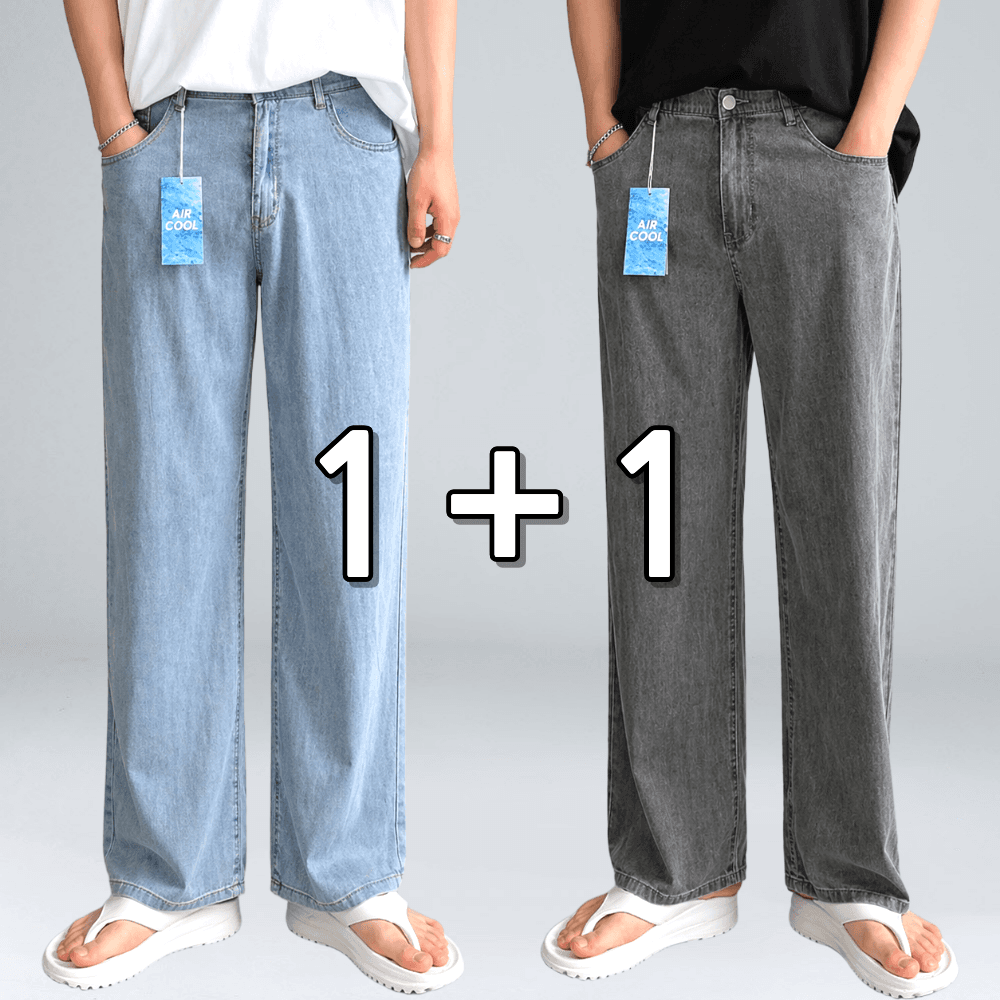 1+1 남자 여름 청바지 와이드 스판 빅사이즈 데님팬츠