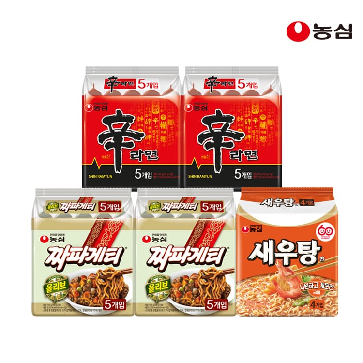 농심 신라면 10개+짜파게티 10개+새우탕면 4개